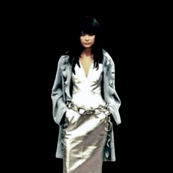 Vintage Chanel 90’s Leather Metallic Silver Runway Dress - Picture 3 of 16